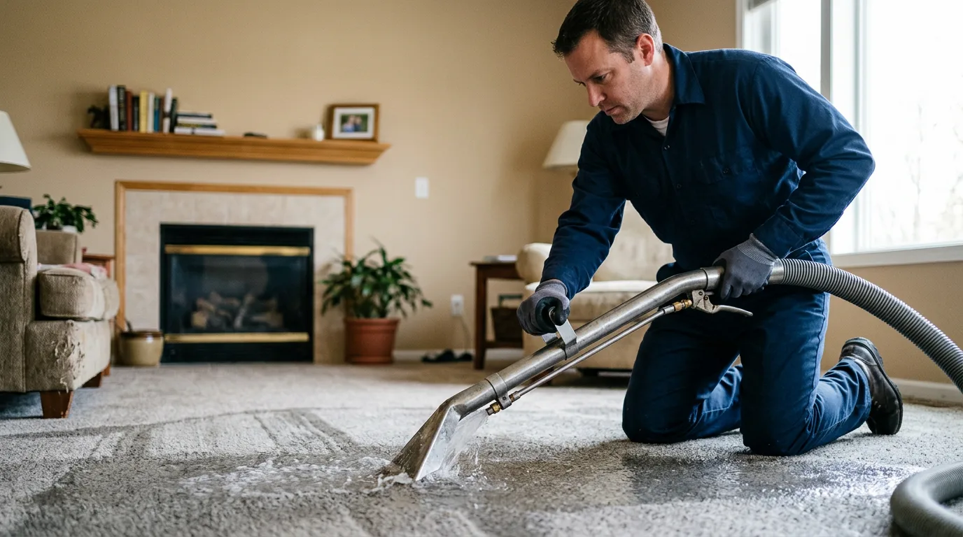 Water damage restoration technician working near Ashley, MI